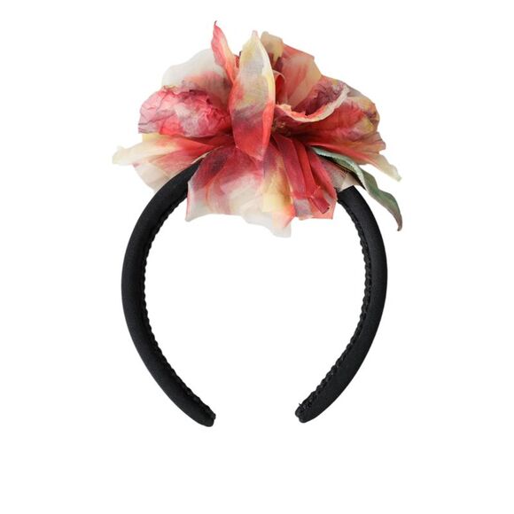Dolce & Gabbana Rose Pink Silk Floral Black Tiara Women Hairband Women's Diadem